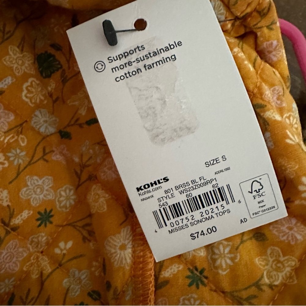 Sonoma yellow cotton floral quilted full zip jacket ladies Small NWT - Picture 9 of 9